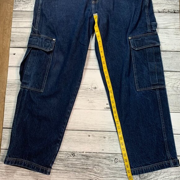 EX Exco Cargo Carpenter Jeans Vintage Y2K Baggy Wide Leg Indigo Denim - Picture 12 of 13